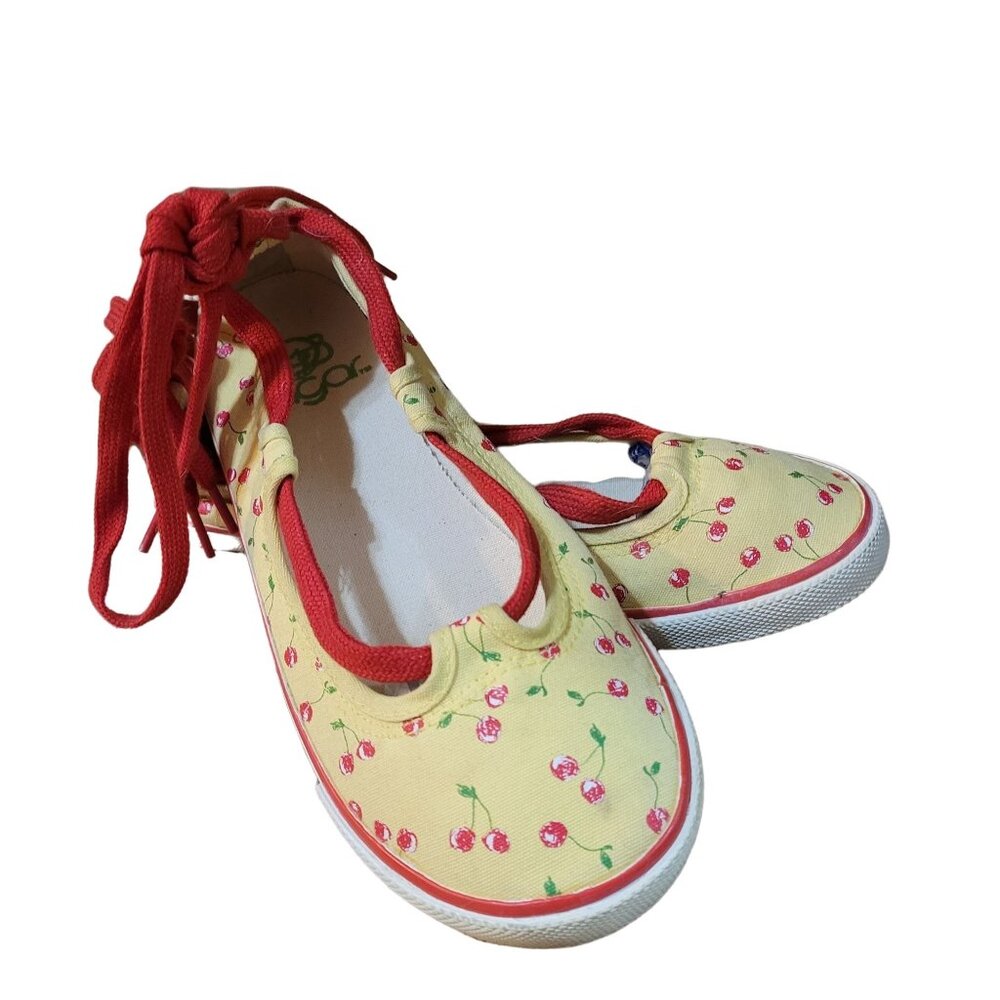 Vintage TwentySixRed Women's Size 6 Sugar Cherry Print Ankle Tie Slip-on Shoes - Picture 3 of 8